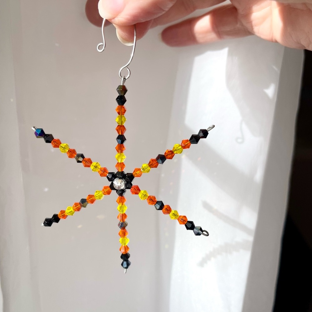 Beaded Snowflake Ornament - Orange and Black